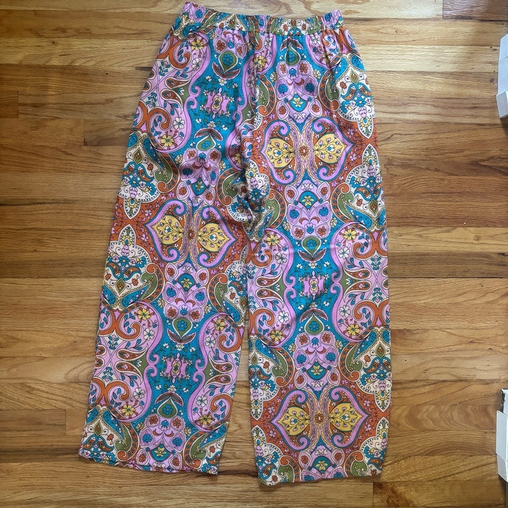 Fate Multicolor Paisley Women’s Pants Linen Blend Wide Leg Boho Hippie Sz Medium - Picture 3 of 6